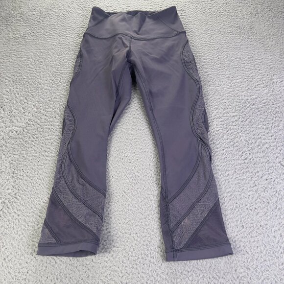 Lululemon Wunder Under Leggings Womens 4 Purple Mesh High Rise Crop Athletic - Picture 1 of 9